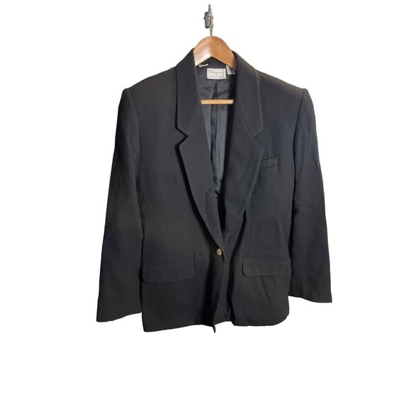 Vintage 90s Classics by Anne Klein Black Wool Single Button Blazer Sz 8 - Picture 1 of 9